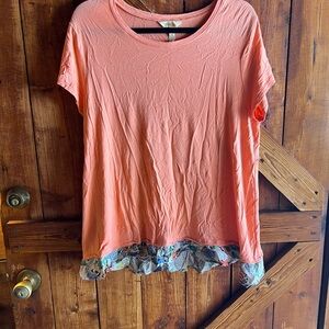 Matilda Jane Coral Short Sleeve Top with Floral Ruffle